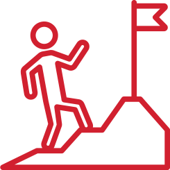 An icon of a person climbing towards a goal