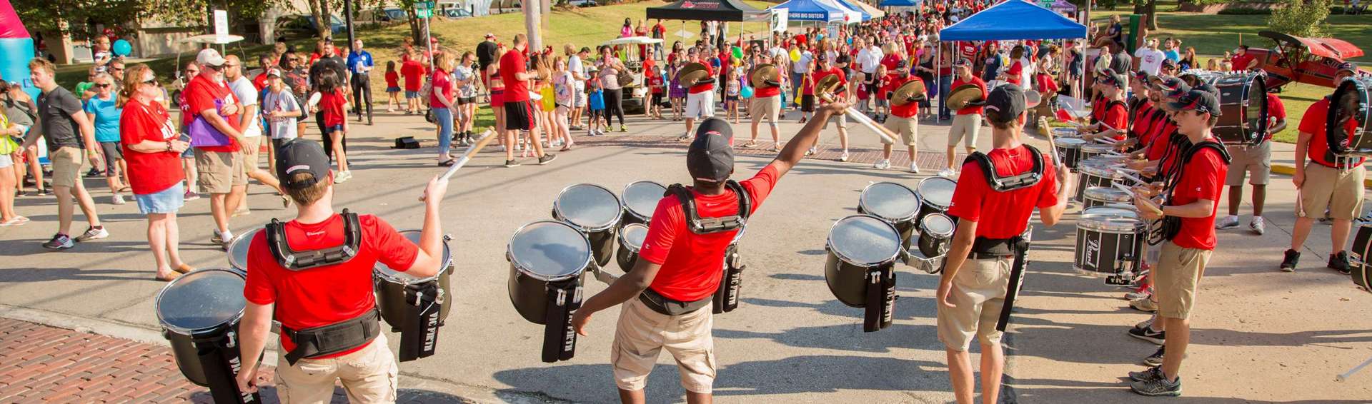 UCM drumline performing for a crowd